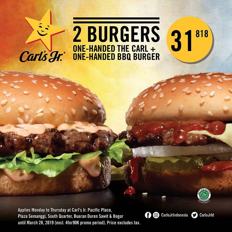 Diskon Carls Jr Promo 2 Burgers cuma 31k++